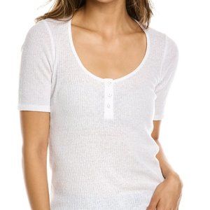 Vince Scoop Neck Linen-Blend Henley Shirt. Size M  NWT